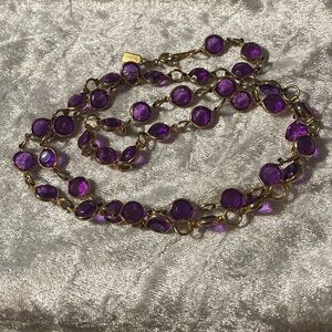 Vintage Two Sisters Amethyst and Gold Tone Costume Jewelry Necklace.